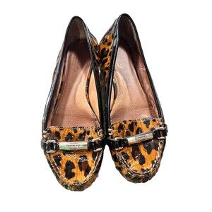Coach Women's Patent Leather Leopard Print Flats Loafers Size 6M